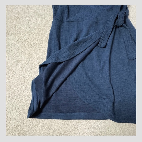 Madewell Texture + Thread Dress Navy Blue Faux Wrap Side Tie Sleeveless V-Neck… - Picture 8 of 15